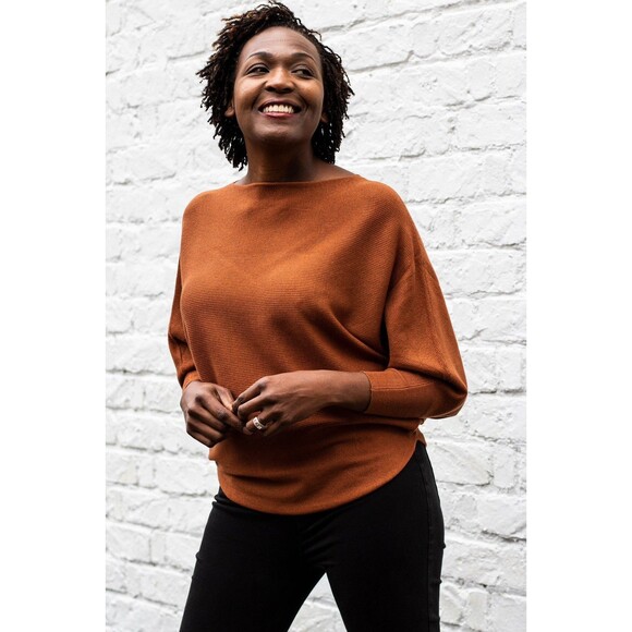 Kerisma Ryu 'Clara' Sweater Rust Burnt Orange Ribbed Knit Dolman Sleeve Size S/M - Picture 1 of 7
